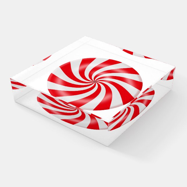 Red Peppermint Hard Candy Glass Paperweight (Angled)