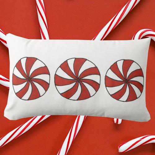 Red Peppermint Mint Candy Christmas Holiday Lumbar Pillow
