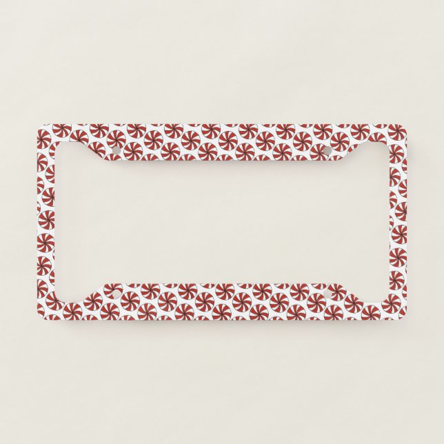 Red Peppermint Stick Mint Candy Christmas Holiday License Plate Frame (Front)
