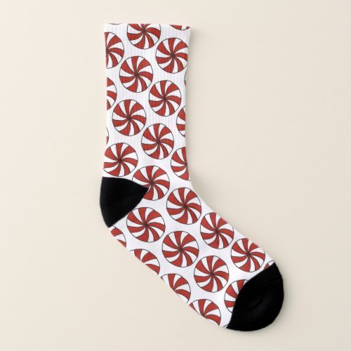 Red Peppermint Stick Mint Candy Christmas Holiday Socks