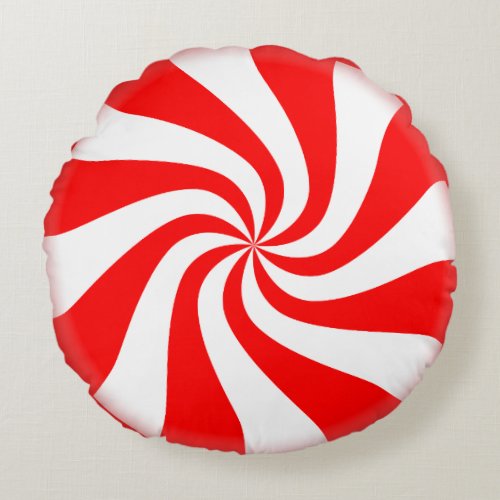 Red Peppermint Swirl Cute Round Pillow