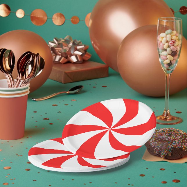 Red Peppermint Swirl Paper Plates (Multi)
