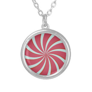 Red Peppermint Swirl Silver Pendant Necklace