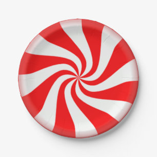Red Peppermint Swirls Paper Plates