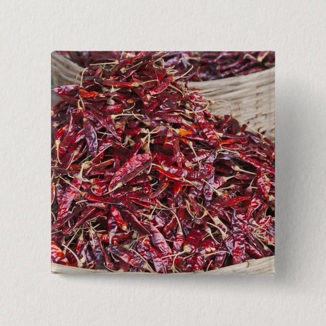 Red peppers at local produce market button (Front)