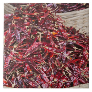 Red peppers at local produce market tile