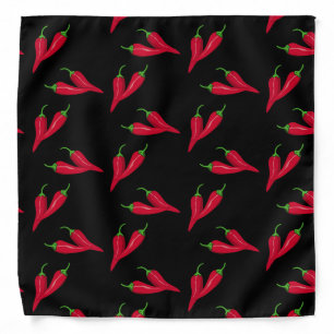 Red peppers pattern, chili pepper on black fabric bandana
