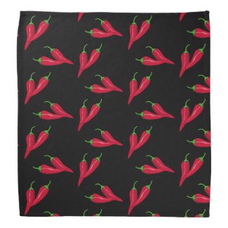 Red peppers pattern, chili pepper on black fabric bandana