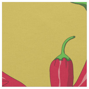 Red peppers pattern, chili pepper on gold fabric