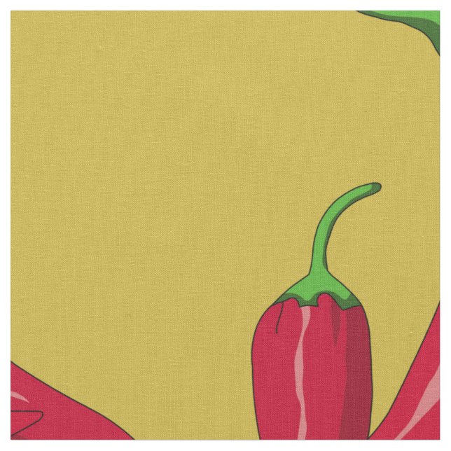 Red peppers pattern, chili pepper on gold fabric (Close Up)