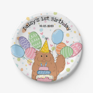 Red Persian Cat Birthday Party Paper Plates