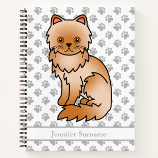 Red Persian Cute Cartoon Cat &amp; Custom Text Notebook