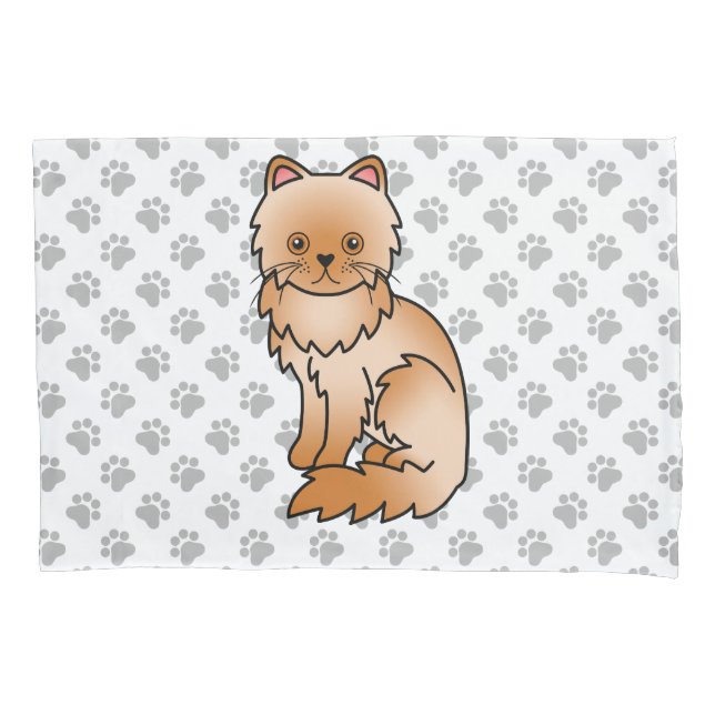 Red Persian Cute Cartoon Cat & Paws Pillow Case (Front)