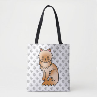 Red Persian Cute Cartoon Cat &amp; Paws Tote Bag