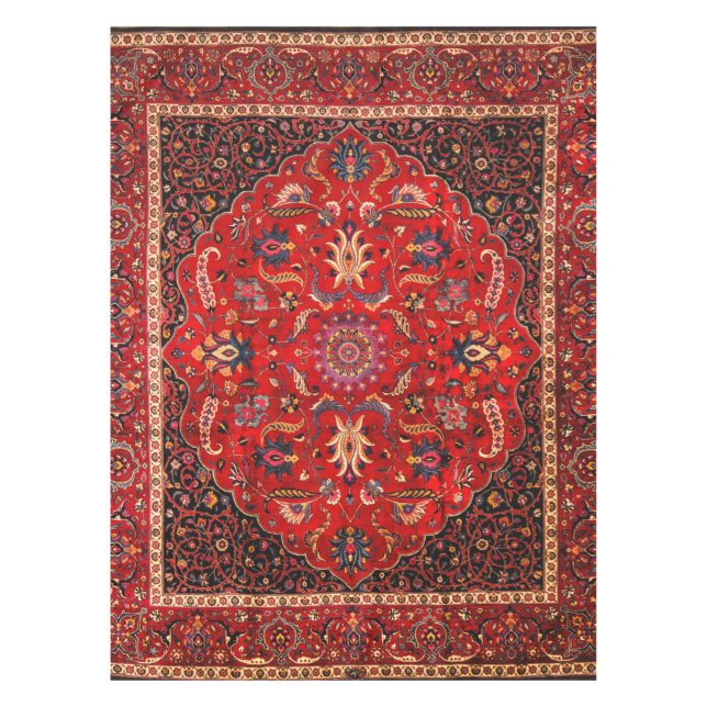 Red Persian Rug Cotton Tablecloth (Front)