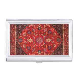 Red Persian Rug from Mashhad Business Card Case