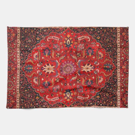 Red Persian Rug From Mashhad Kitchen Towel
