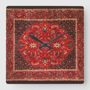 Red Persian Rug from Mashhad Square Wall Clock