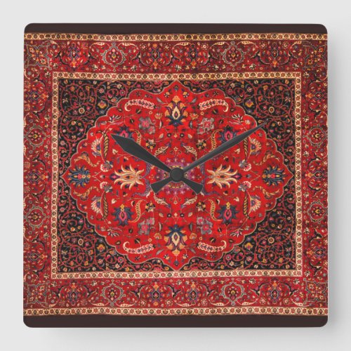 Red Persian Rug from Mashhad Square Wall Clock