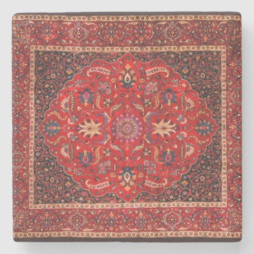 Red Persian Rug from Mashhad Stone Coaster