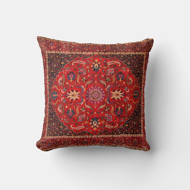 Red Persian Rug from Mashhad Throw Pillow (Front)