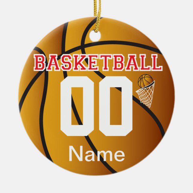 Red Personalize Basketball Number Ornament (Front)