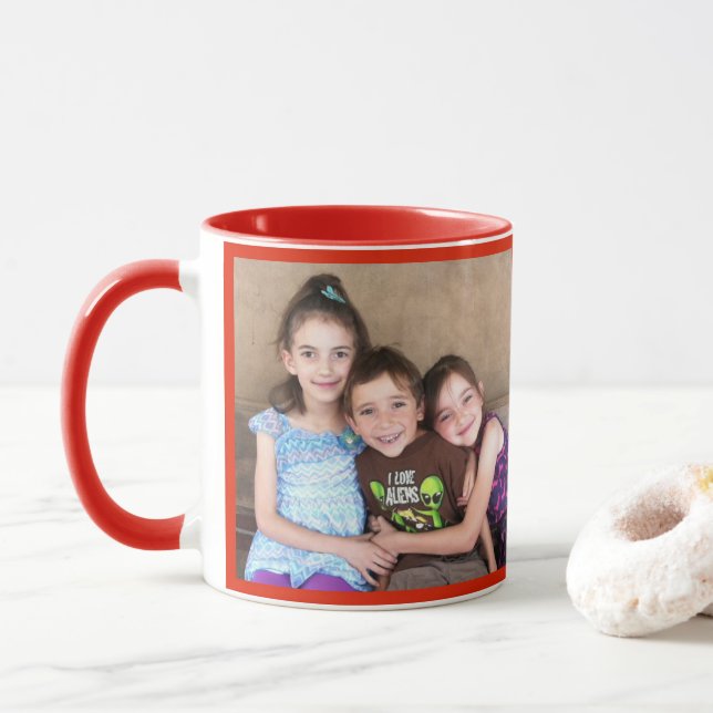 Red Personalize PHOTO TEMPLATE Gift Coffee Mug (With Donut)