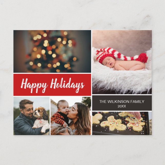 Red Personalized 2022 Photo Collage Christmas Holiday Postcard (Front)