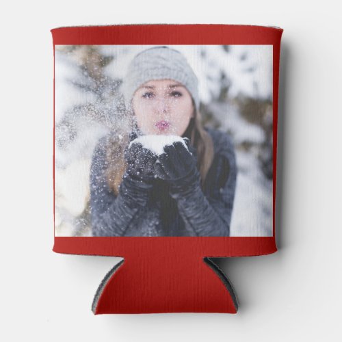  Red Personalized 2 Photo Template Double Sided Can Cooler