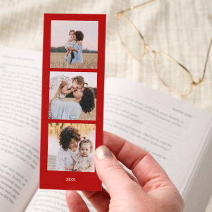 Red Personalized 3 Square Photos and text Bookmarks