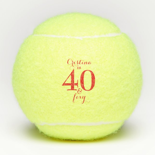 Red Personalized 40 & Foxy Tennis Balls (Front)