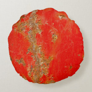 Red personalized antique car, rusted metal round pillow