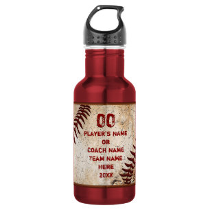 Red Personalized Baseball Water Bottles Your COLOR
