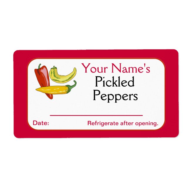 Red Personalized Canning Labels Pickled Peppers (Front)