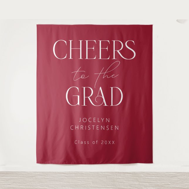 Red Personalized Cheers to the Grad Photo Backdrop (Front)