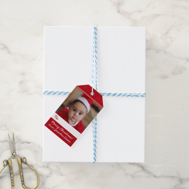 Red Personalized Christmas Holiday Photo Gift Tags