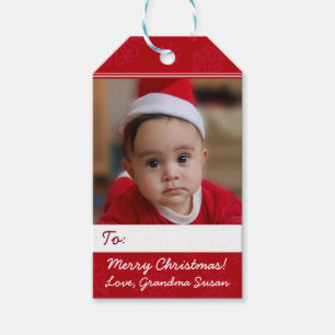 Red Personalized Christmas Holiday Photo Gift Tags