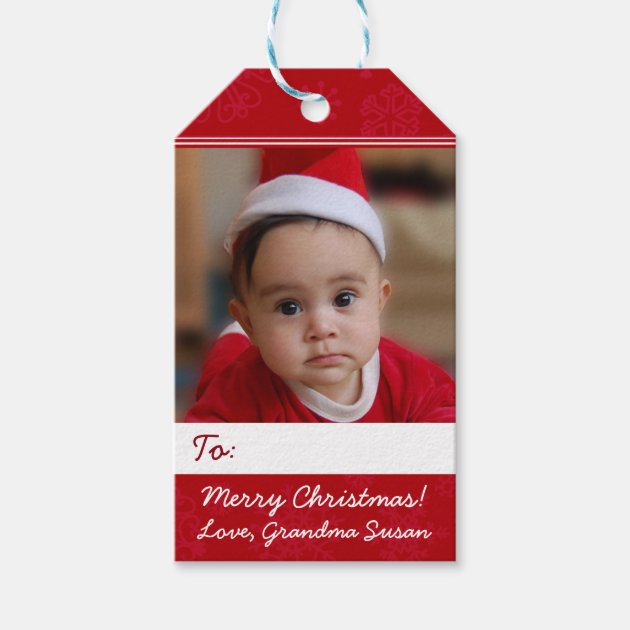 Red Personalized Christmas Holiday Photo Gift Tags