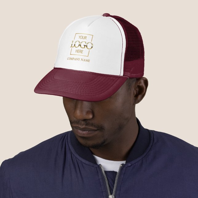 Red Personalized Company Logo Promotional Work Trucker Hat (In Situ)