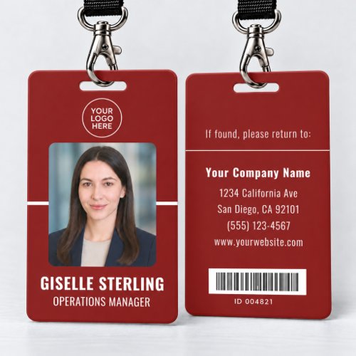 Red Personalized Employee Bar Code ID Card Badge