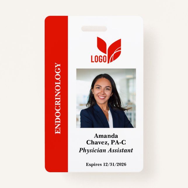 Red Personalized Employee ID Photo Name Badge (Front)