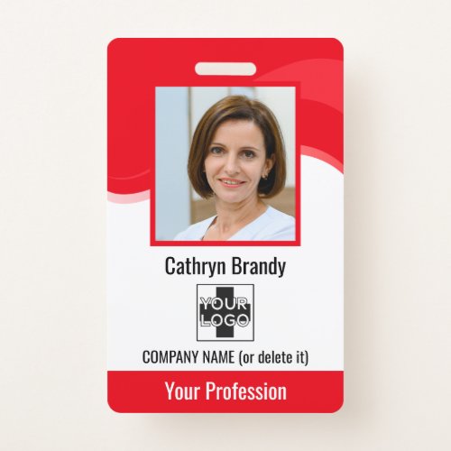 Red Personalized Employee Photo Bar Code  Logo Badge