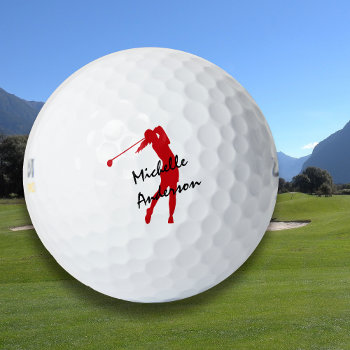 Red Personalized Female Golfer Golf Balls by Westerngirl2 at Zazzle
