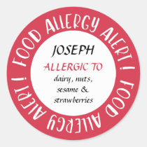 Red Personalized Food Allergy Alert Customized Classic Round Sticker