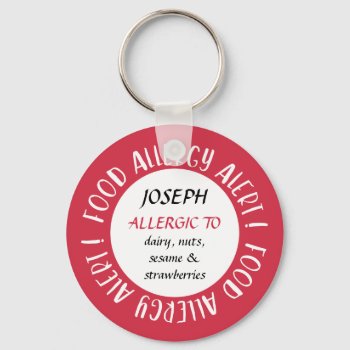Red Personalized Food Allergy Alert Customized Keychain by LilAllergyAdvocates at Zazzle