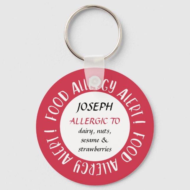Red Personalized Food Allergy Alert Customized Keychain (Front)