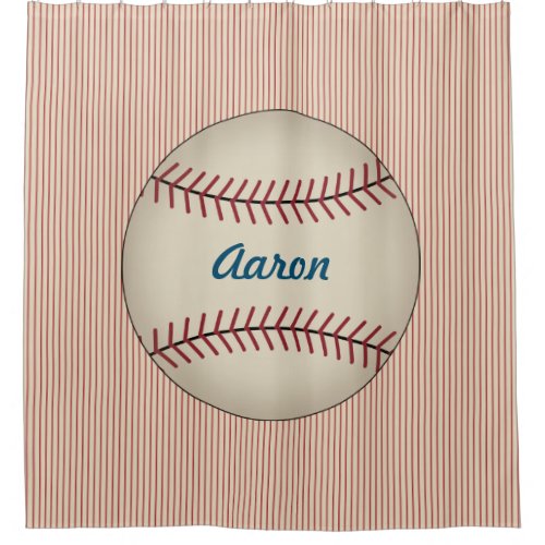 Red Personalized Kids Baseball Shower Curtain