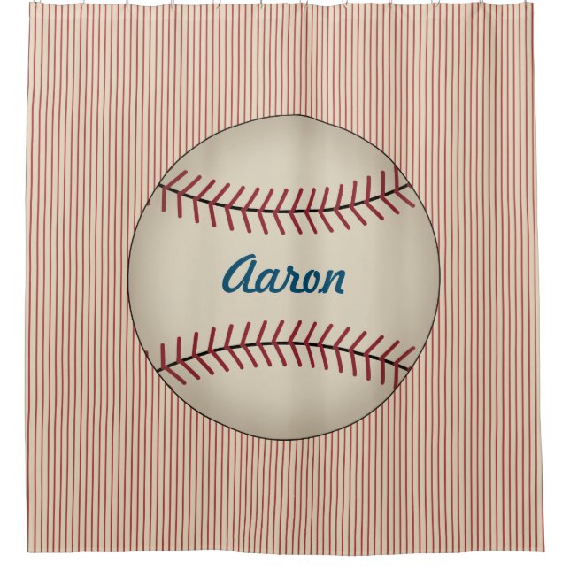 Red Personalized Kids Baseball Shower Curtain (Front)