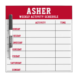 Red Personalized Kids Weekly Activity Schedule Dry Dry Erase Board