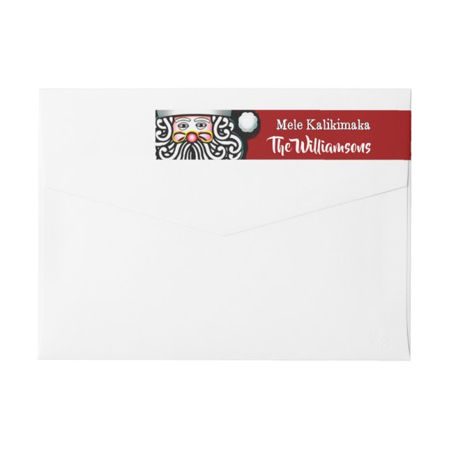 Red Personalized Mele Kalikimaka Santa Address Wrap Around Label (Back)
